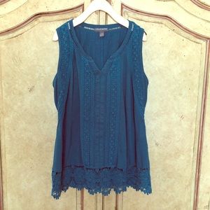 A Pea in the Pod Blue tank with lace detail